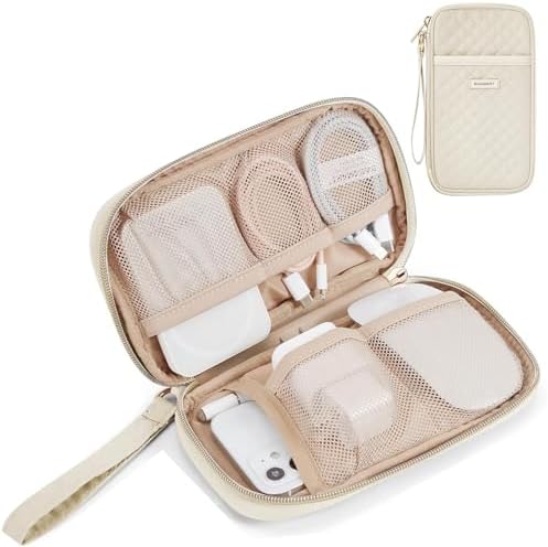 BAGSMART Cord Organizer Travel Cable Organizer Bag Tech Electronic Organizer Travel Case, Travel Essentials for Charger, Cable, Phone, Flash drive, Single Layer - Beige by BAGSMART