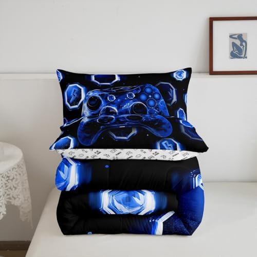 Feelyou Kids Blue Gamer Comforter Set Queen Size, Game Console Comforter Space Universe Gaming Bedding Set Boys Girls Gamepad Teens Duvet Set Bedroom Decor Bed Set 3Pcs - Image 6