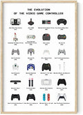 HAUS AND HUES Retro Video Game Posters for Walls Gamer Poster, Decor Boys Room, Wall Art Room Evolution of Controllers (Framed Beige 24x36), 24x36 Framed by HausandHuesArtPrints