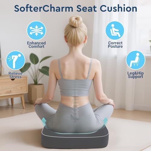 Seat Cushion, Memory Foam Office Chair Cushion, Gray, Large | Office Desk Accessories, Butt Pillow for Long Sitting Sciatica, Coccyx, Tailbone, Hip Pain Relief - for Home, Car, Airplane - Image 6