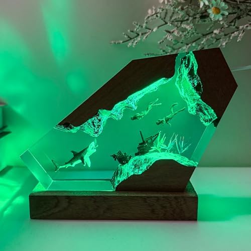 Epoxy Shark Ocean Resin Lamp, Handmade Resin Night Light with USB Port - Image 6
