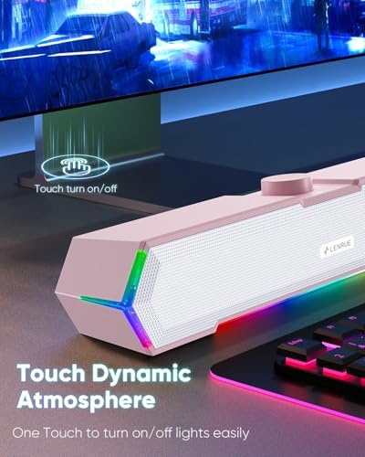 LENRUE G11 Computer Speakers for Desktop, Touch Lights PC Speakers with Surge Clear Sound, USB C/USB Powered, AUX Audio for Computer Desktop PC Laptop Desk - Image 3