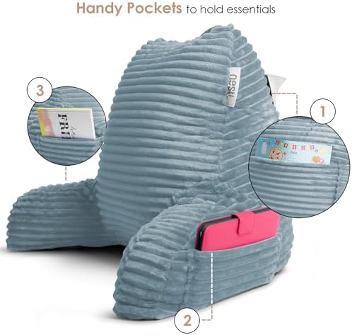 Nestl Stone Blue Reading Pillow with Bed Desk for Laptop and Writing, Luxe Cut Plush Back Pillow for Sitting Up, Back and Arms Adjustable Support for Adult and Teens, Foldable Lap Desk for Bed 22x14” - Image 7