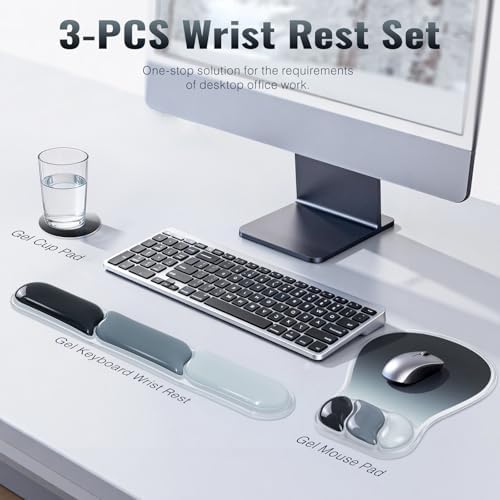 Ospelelf Mouse Pad with Wrist Rest Set Gel Ergonomic Keyboard Wrist Support Anti-Slip Rubber Bottom Office Women Desk Accessories for Computer, Laptop and Gaming, Black and Grey - Image 2