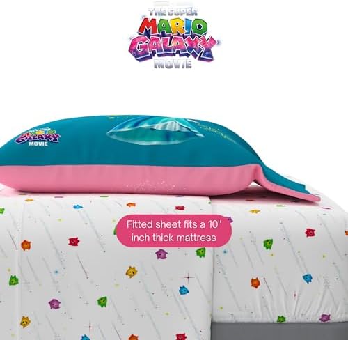 The Super Mario Galaxy Movie Bedding Set, Twin Size 5 Piece Set Kids Super Soft Cozy Reversible Comforter and Sheet Set with Sham, Princess Peach (100% Officially Licensed Product) by Franco - Image 6