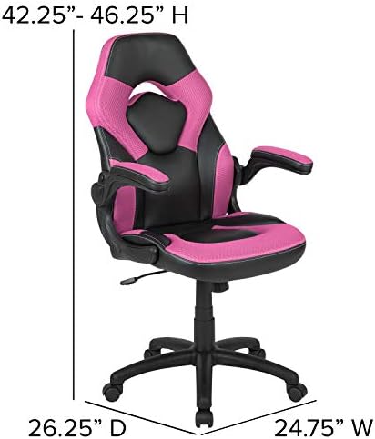 Flash Furniture LeatherSoft Swivel Adjustable Gaming Chair, Pink/Black | Ergonomic, Flip-up Arms, Height Adjustable, Racing Style - Image 3