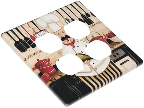 Decorative Switch Plate Covers Cartoon Fat Happy Chef Cook 2-Gang Duplex Light Switch Covers Gfci Wall Plate Electrical Receptacle Switchplate Plug Faceplate for Farmhouse Kitchen Decor - Image 3