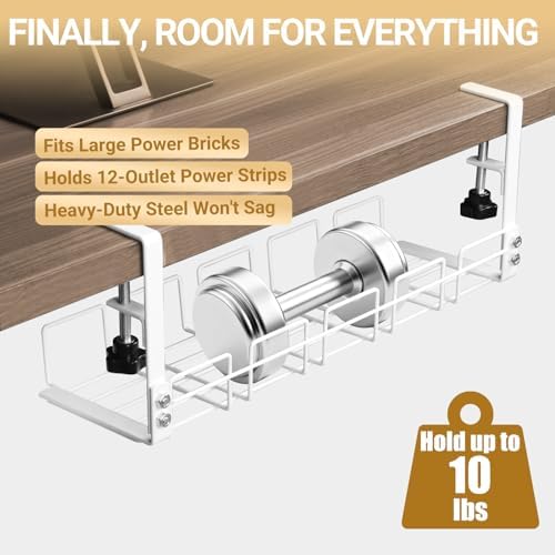 Under Desk Cable Management Tray, 15.7'' Metal Wire Organizer with Clamp, No Drill Desk Cord Rack for Cable Management, Computer Wire Organizer for Office and Home, Sturdy & Scratch-Free - Image 5