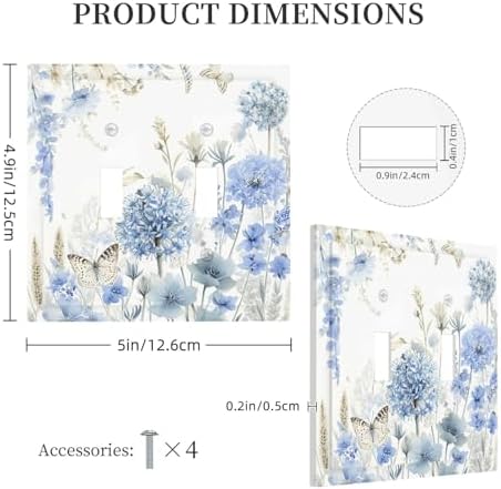 Decorative Light Switch Cover Plate Blue Floral Hydrangea Watercolor Wildflower 2 Gang Switch Plate Covers Double Toggle Wall Plate Dual Device Electrical Switchplate Dimmer Faceplate Bedroom - Image 5