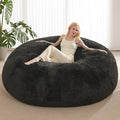 Bean Bag Cover (No Filler), Faux Fur Beanbag Chairs Covers Only, Stuffed Animal Storage Bean Bag, Giant Washable Beanbag Cover Without Filling, 7FT, Black by ODreamyDogs