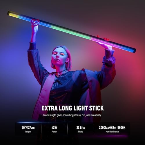 NEEWER TL120C RGB Tube Light, 42W Full Color RGBWW Photography LED Video Light Wand Stick with APP/2.4G/DMX Control, 7 Pixel Effects/18 Scenes, 2500K-10000K CRI97+ TLCI98+, 6000mAh Battery - Image 2