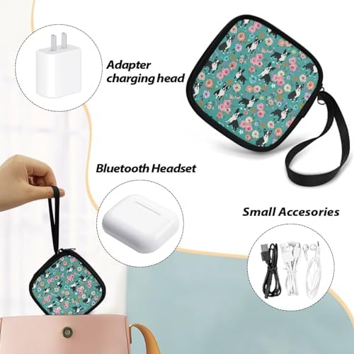 Dogs and Flower Portable Headphone Carrying Bag Cell Phone Accessories Storage Bag with Handle for Earphone,Flash Drive,Charging Cable, Key Wall Charger - Image 6