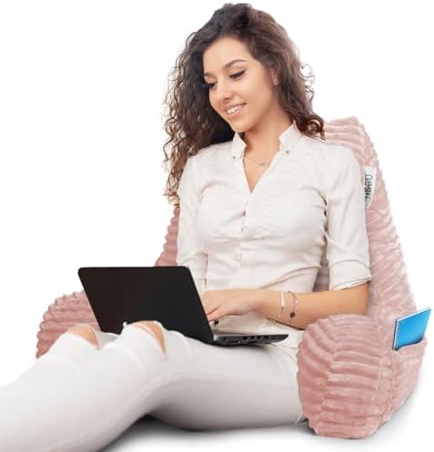 Nestl Reading Pillow with Shredded Memory Foam, Luxe Cut Plush Back Pillow for Sitting Up in Bed, Back and Arms Adjustable Support for Adult & Teens, Backrest Pillows with Washable Cover Peach Beige - Image 7