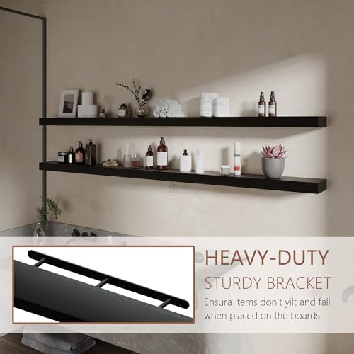 72 inch Long Floating Shelves for Wall,Solid Wood Long Wall Shelves Set of 2,Black Wooden Mounted Shelf,Bookshelf Bathroom Shelves (Black, 72 Inch) - Image 5