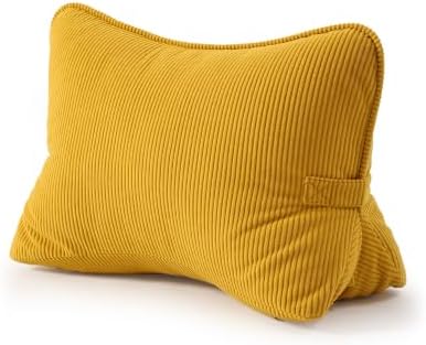 Pat. Pend. Corduroy Reading Back Pillow with Lumbar Support, Triangle Backrest Cushion for Bed Sitting & Relaxing, Support Pillow for Sofa or Headboard, Bright Yellow by Ailuteie