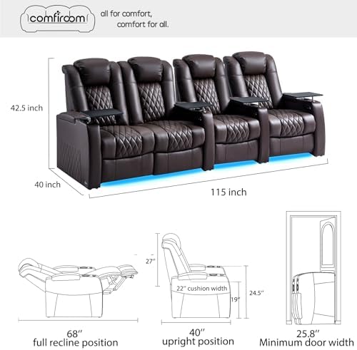 comfiroom Top-Grain Leather Home Theater Seating, Dual-Motor Power Recliner - Image 2