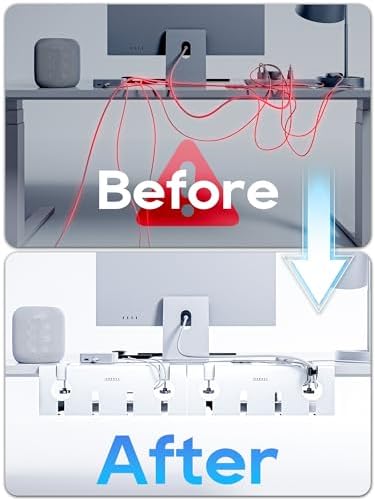 NODOCA No Drill Under Desk Cable Management Tray, 17'' Wire Management, Punch-Free Clamp on, Metal Cable Tray, Wire Organizer Under Desk, Under Dessk Basket for Office and Home, White - Image 2