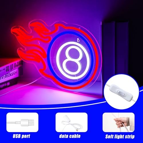 Billiard Neon Sign 8 Ball Sign Dimmable LED Pool Room Wall Decor - Image 4