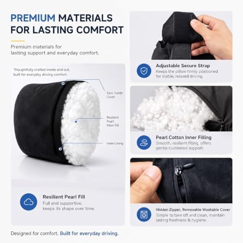 2 PCS Car Pillow for Driving Seat Soft Suede Headrest Neck & Lumbar Support | Universal Fit,Pain Fatigue Relief,Comfortable Plush,Elastic Adjustable Strap,Travel Sleep,Breathable Machine Washable Cover - Image 5