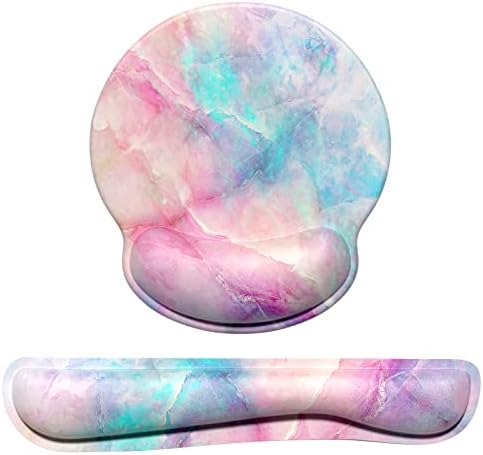 Dapesuom Keyboard Wrist Rest and Mouse Pad with Wrist Support, Cute Memory Foam Cushion for Keyboard and Mouse Set, Desktop Pad Rests with Non Slip Base for Easy Typing & Pain Relief, Colorful Marble by Unknown