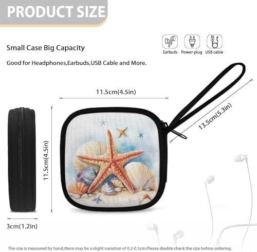 Starfish Square Earbud Case Portable Carrying Case Storage Bag Cell Phone Accessories Organizer with Handle for Earphone, Earbud, Earpieces - Image 5