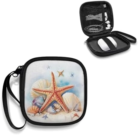 Starfish Square Earbud Case Portable Carrying Case Storage Bag Cell Phone Accessories Organizer with Handle for Earphone, Earbud, Earpieces - Image 2
