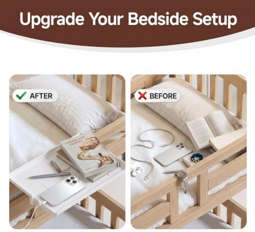 COOL-ANGLE Bedside Shelf for Bunk Bed & College Dorm, 13x9.5 Clamp-On Floating Nightstand with Hidden Storage & Cable Management, Fits Bed Rails up to 2.9", White - Image 4