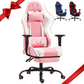 ECOTOUGE Pink-White Ergonomic PC Massage Gaming Chair | Reclining Racing PU Leather, Swivel Rocker, Headrest, Lumbar Pillow, Office Desk Chair, Adjustable Height, Sturdy Base by ECOTOUGE