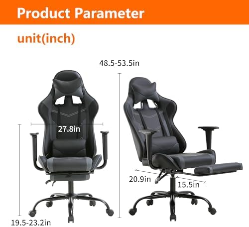 Gaming Chair, High Back PU Leather Gaming Chairs Computer Chair with Headrest & Lumbar Support, Height Adjustable Wide Seat Gaming Chairs for Adults, Game Chair with Footrest & Armrest - Image 2