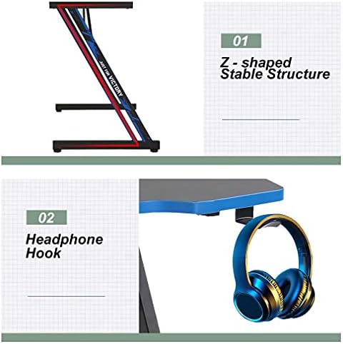 BestOffice Gmaing Desk 35.4in PC Computer Desk, Blue Ergonomic Gaming Table Z Shaped Gaming Workstation with Headphone Hook for Home Office，Blue - Image 6