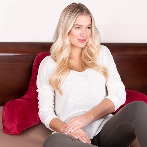 Husband Pillow Red, Original Reading Pillow in Bed Rest Chair, Shredded Memory Foam Large Lounge Cushion Adult Backrest with Arms, Comfy Back Support for Sit Sitting Up, Washable/Removable Cover - Image 3