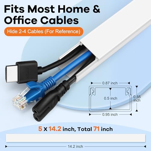 ZhiYo Cord Hider 71in(5 x L14in), Cord Covers for Wires on Wall, Cable Hider for Wall Mounted TV, Wire Cover for 2-4 Cords, Paintable Wire Concealer, Easy Cable Management, W0.95in H0.55in, White - Image 3