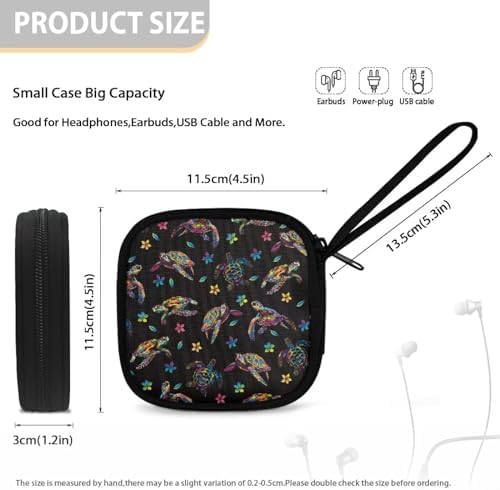 Turtle Flower Headphone Carrying Case Storage Bag Pouch for Bluetooth Wireless Headphones, Cords, Cable, Earbuds, Charger, USB Flash Driver, MP3 - Image 5