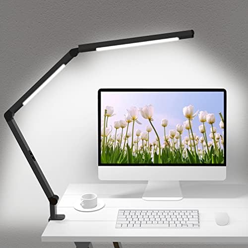 LED Desk Lamp with Clamp, Architect Desk Lamp with Dual Light and Adjustable Swing Arm, Clip-on Eye-Care 4 CCT Modes & 5 Brightness Levels Table Light Modern Computer Lighting for Home Office by Micomlan