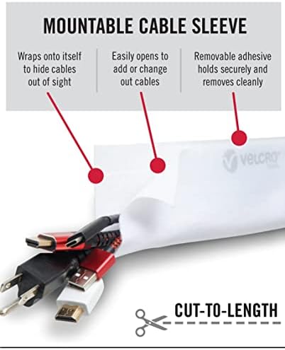 VELCRO Brand Mountable Cable Sleeve, White, 12 in, 2 Pack - Image 2