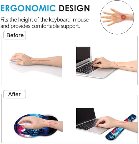 Keyboard Wrist Rest and Mouse Pad Wrist Support Set with Coaster,Comfortable for Easy Typing,Pain Relief,Memory Foam Keyboard Pad Set for Laptop Mac,Forest Wolf - Image 5