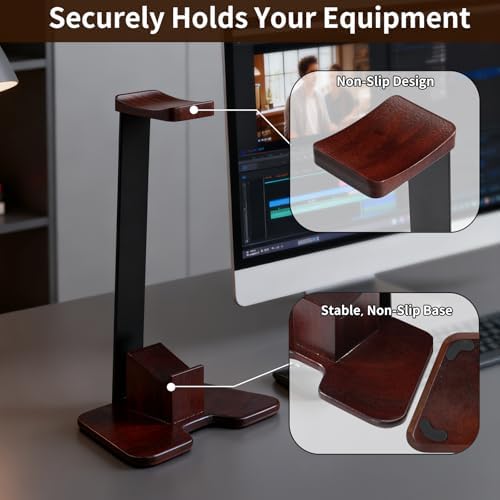 Gaming Headset and Controller Stand, Walnut Wood - Image 3