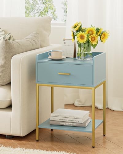 Masupu Nightstand,Bedside Table 3-Tier Modern Night Stand with Storage Drawer and Shelf,Small End Side Table for Bedroom,Living Room,Black (Without Outlet, Blue) - Image 3