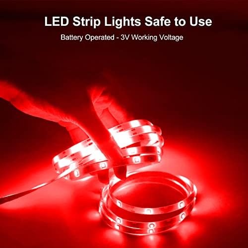 echosari LED Strip Lights Battery Powered, 90 LED Red 2835 SMD Strip Lights 9.8 Ft Cuttable Self-Adhesive Strip Lights with Remote Timer for Outdoor Indoor Party Bedroom Decoration (Pack of 3) - Image 3