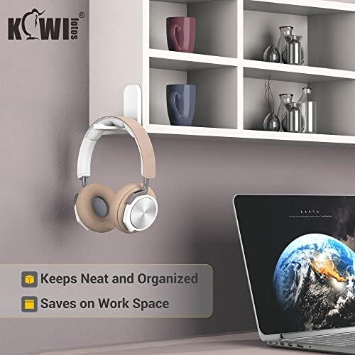 KIWIFOTOS 2 Pack Adhesive Desk Headphone Hanger, PC Gaming Headset Holder Stand, Adhesive Holder Mount for Wall, Foldable Headphones Hook Mount Under Desk - White,Two Pack - Image 5