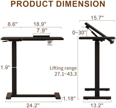 Solid Wood Overbed Bedside Table with Wheels, Tilting Adjustable Hospital Bed Table Over The Bed, Medical Mobile Laptop Stand, Rolling Standing Desk for Hospital and Home Use(Black) - Image 2
