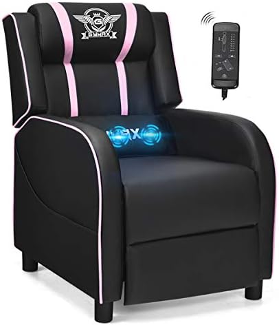 POWERSTONE Gaming Recliner Chair, Reclining Gaming Chairs for Adults Ergonomic Leather Sofa with Footrest Lumbar Support Headrest and Side Pouch for Living Room Home Theater, Pink by POWERSTONE%C2%AE