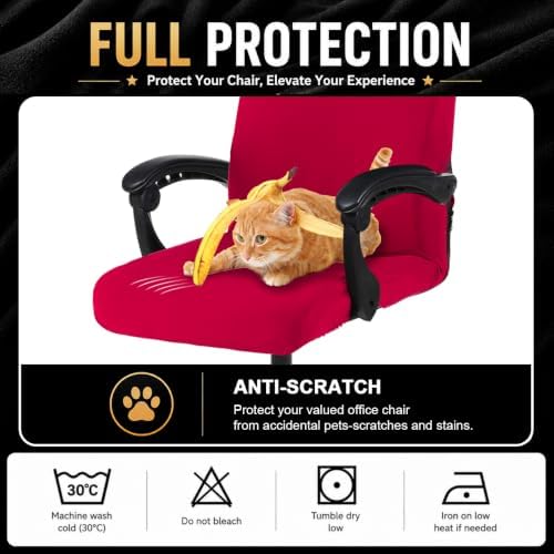 Elastic Computer Chair Cover with Durable Zipper - Protective Removable Washable Universal Office Desk Chair Seat Slip Cover - Stretchy Soft Anti-dust Desk Chair Seat Protector for Dogs, Cats, Pets - Image 5
