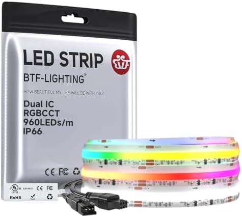 BTF-LIGHTING 9.8FT WS2811 Dual IC Chasing RGBCCT DC24V COB LED Strip IP66 by BTF-LIGHTING