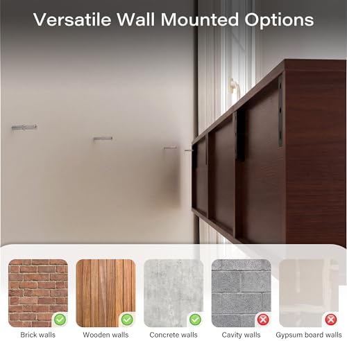 59" Floating TV Stand Wall Mounted with Power Outlet, Walnut - Image 6