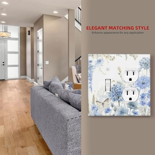 Decorative Outlet Covers Blue Floral Hydrangea Watercolor Wildflower 2 Gang Combination 1 Toggle/1 Duplex Light Switch Cover Gfci Wall Plate Electrical Receptacle Switchplate for Bathroom - Image 7