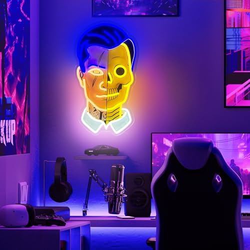 Gaming Neon Sign, Gold Skull LED Wall Decor for Gamer Room, USB Powered Dimmable Neon Light for Esports Setup, Teen Bedroom, Man Cave, Streaming Background, Birthday Gift for Boys and Gamers - Image 4