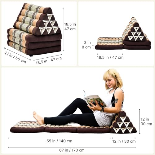 Leewadee Thai Foldable Floor Mat 67 x 21 inches Kapok with Backrest - Image 3