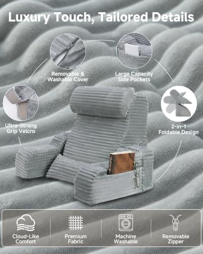 Foldable 5PCS Reading Pillow for Bed, Grey, 22” - Image 6