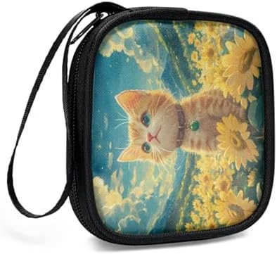 Cat Sunflower Earbuds Case Portable Earbuds Carrying Case, Portable Earphone Bags Phone Accessories Organizer with Handle for Earphone, in-Ear Headphones, Earbud - Image 3